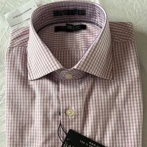 Banana Republic Pink and White Fine Check Non-Iron Wrinkle Free Shirt